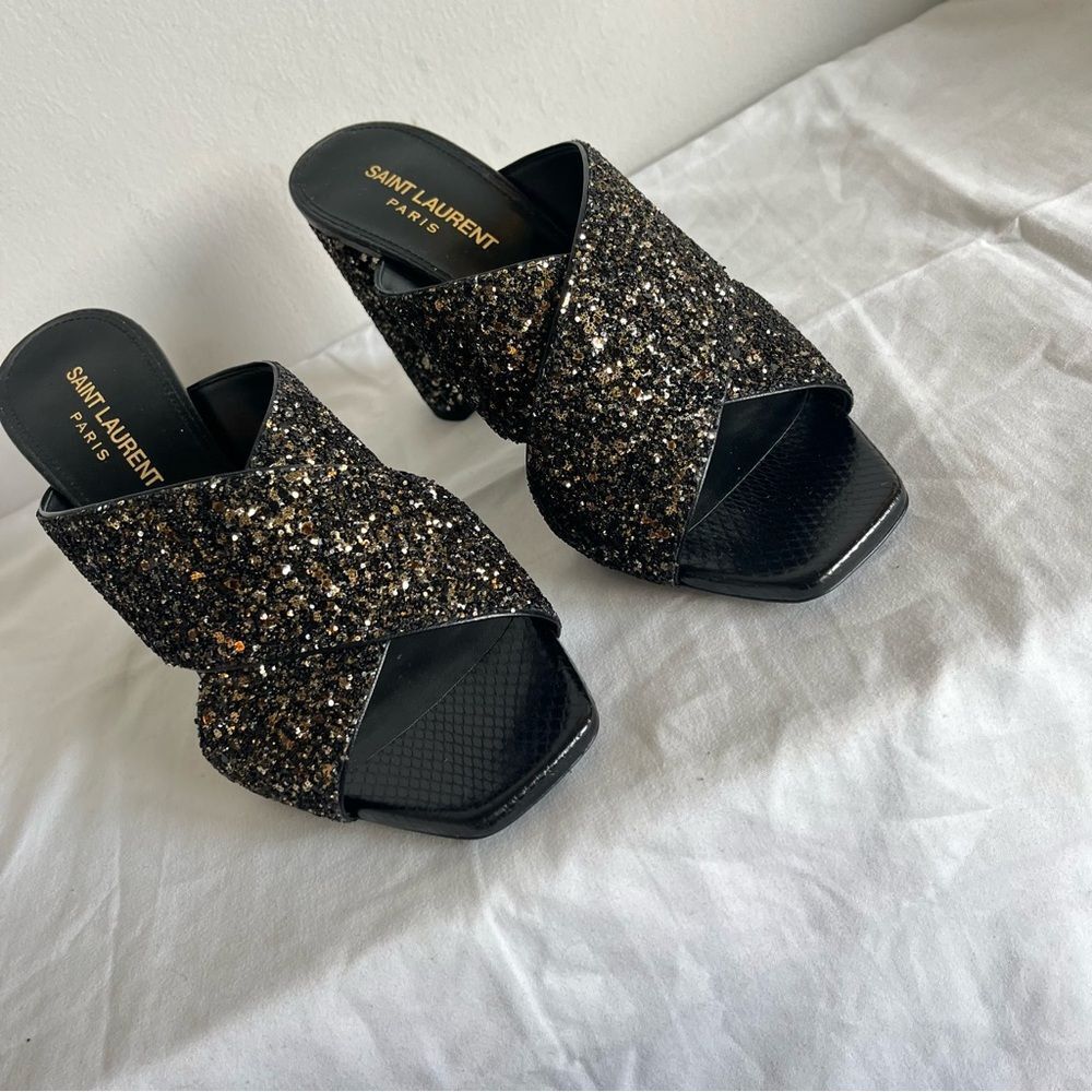 NEW | SAINT LAURENT Glitter YSL Shimmer Lou Lou 95 Sanda Midnight Nero Sz. 37.5 - Picture 4 of 12